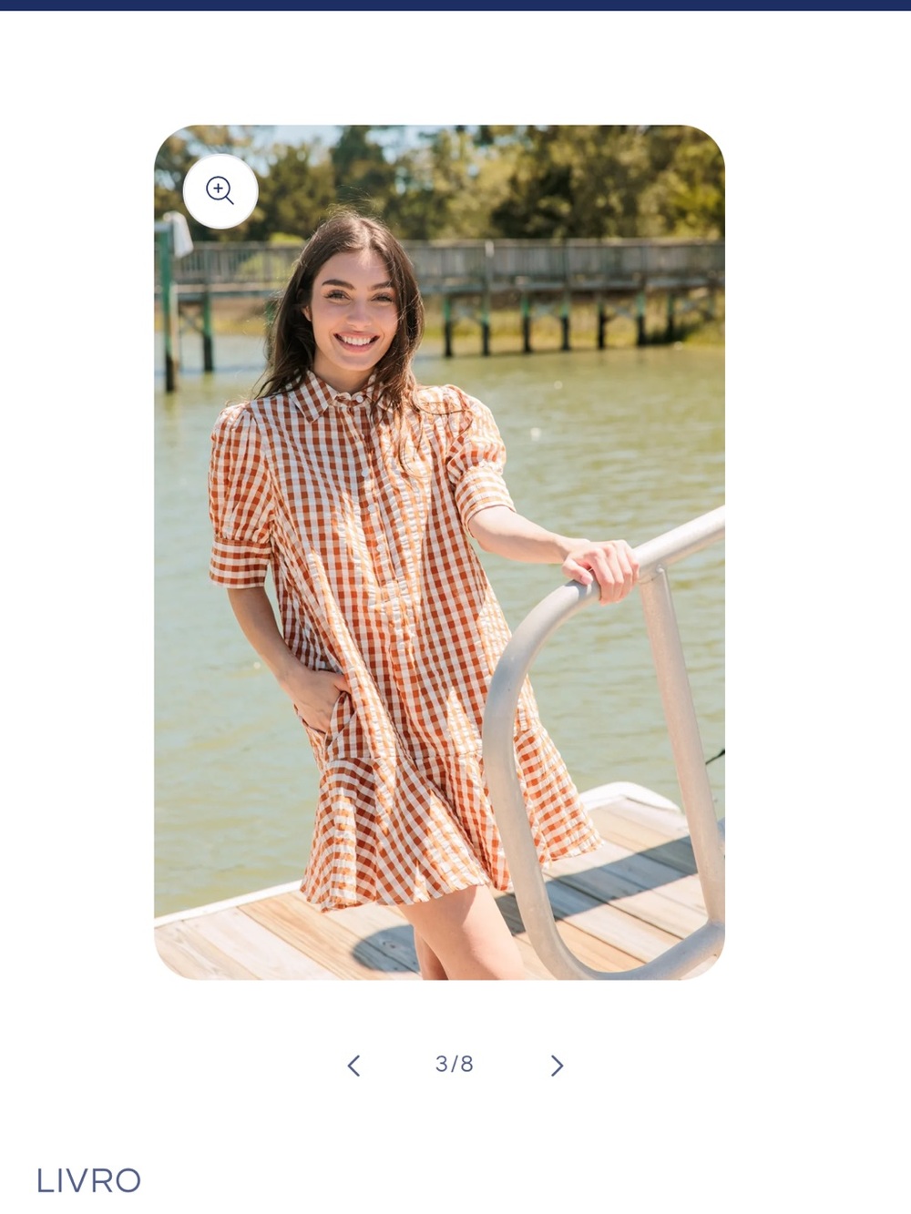 Livro Women's brown gingham  Short Sleeve Dress
